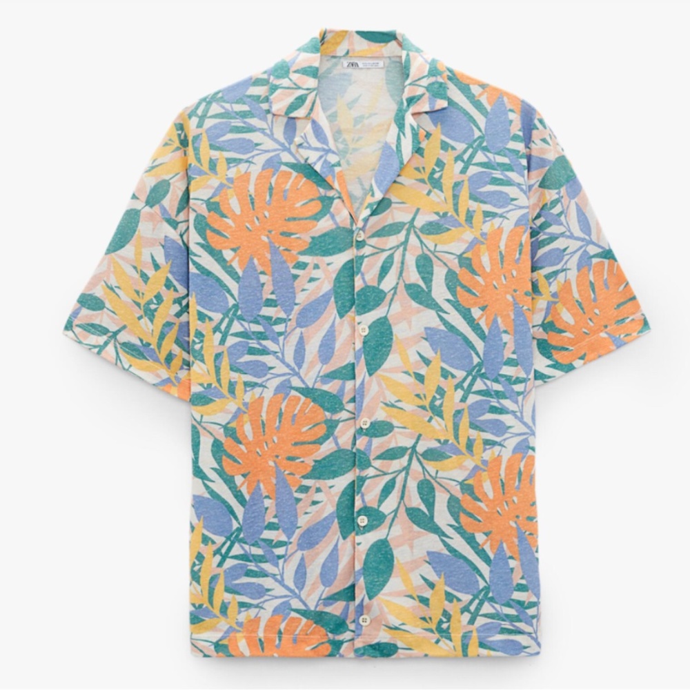 Zara~NWT~Joinlife Men’s Multi Color Floral Leaf Button Down Shirt-Medium